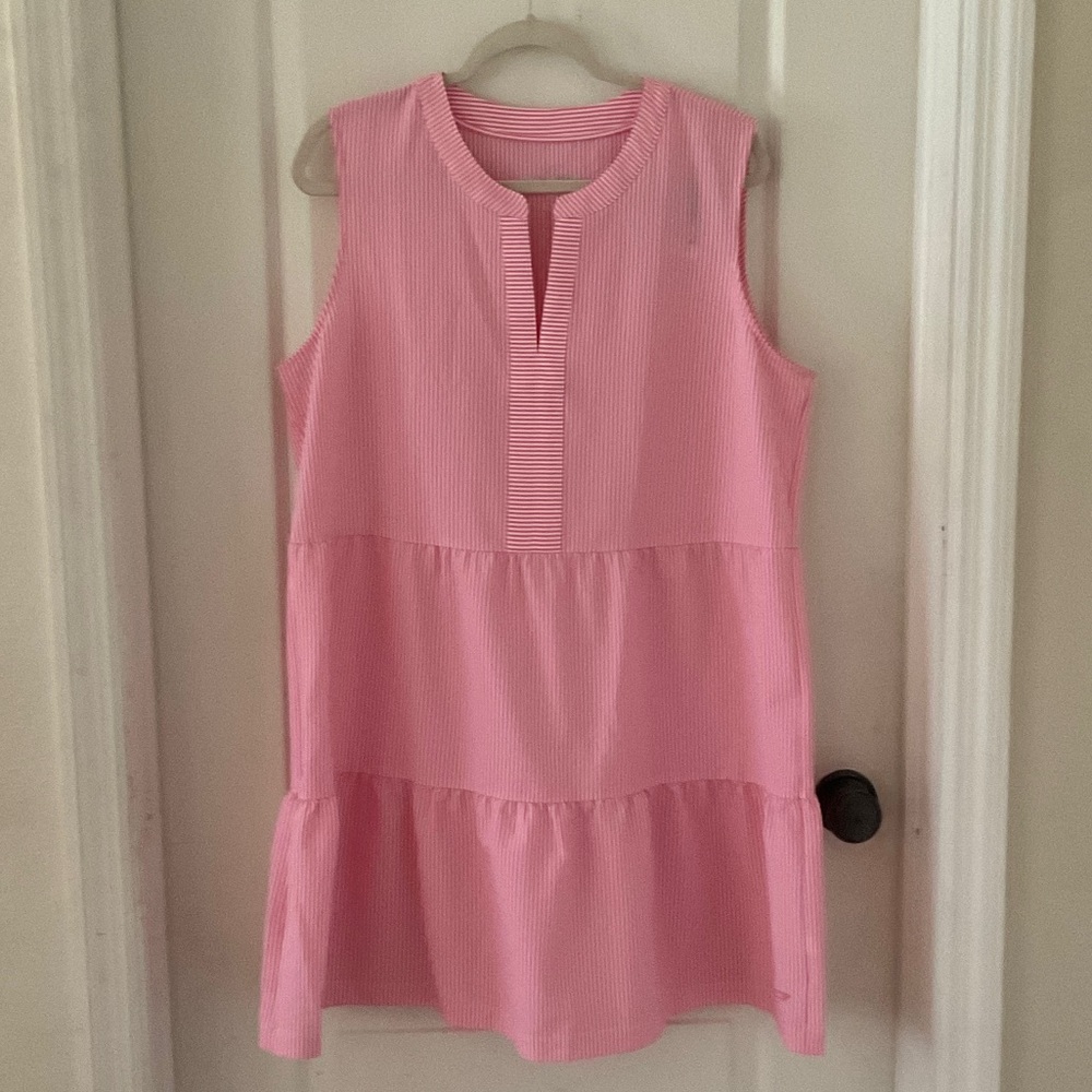 Vineyard Vines Pink Striped Split-Neck Shift Dress